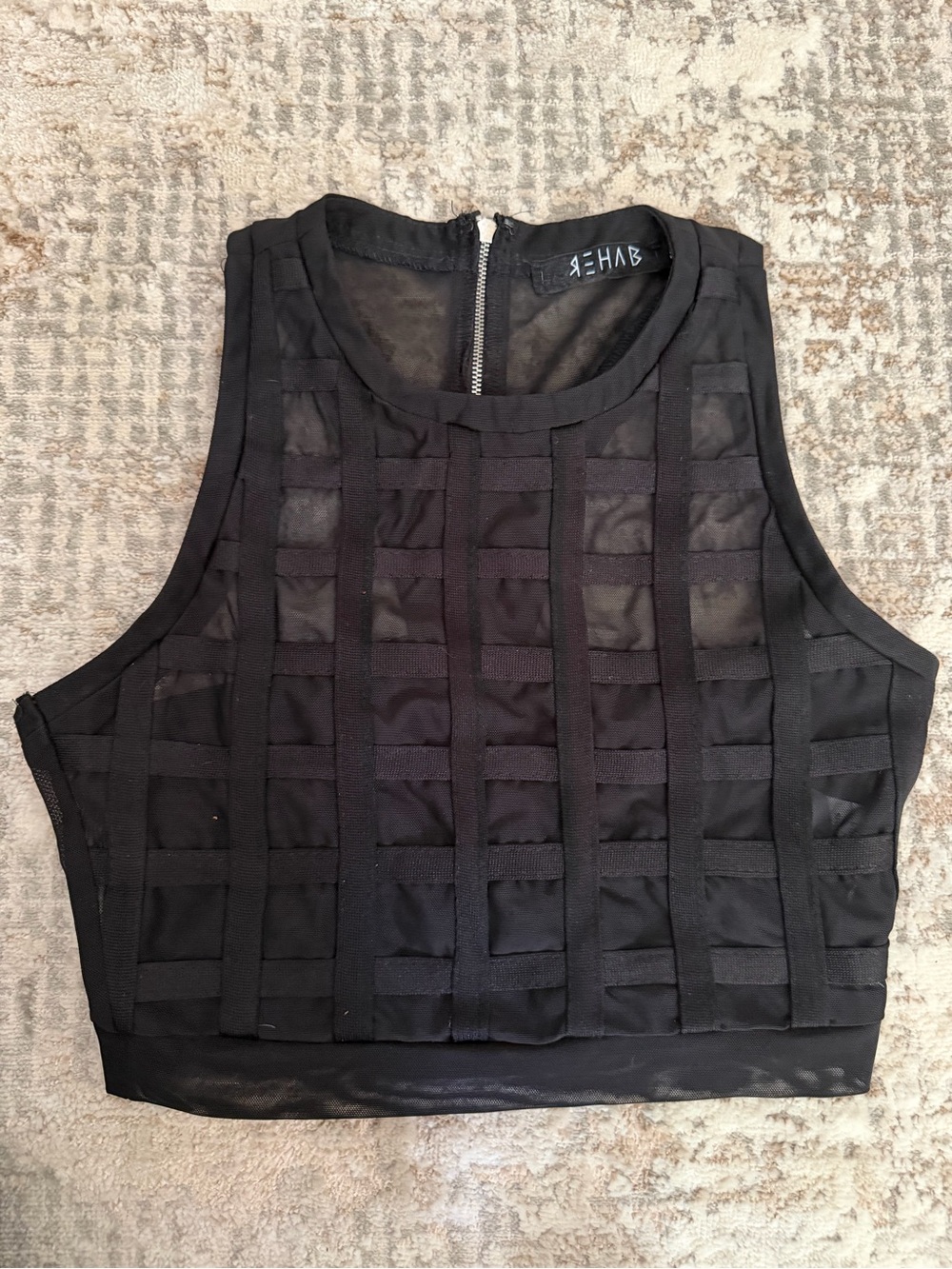 Rehab Black Grid-Overlay Sleeveless Crop Top